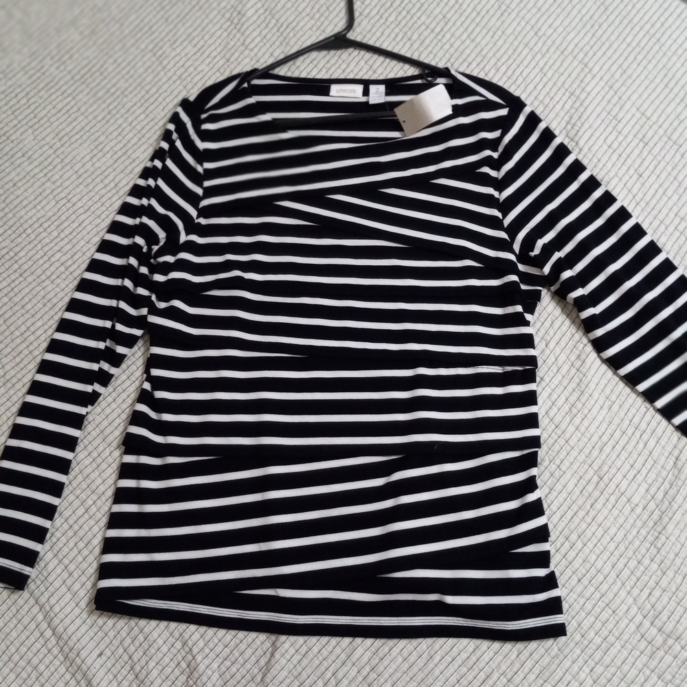 Chico's Monochrome Striped Long Sleeve Tee NWT,